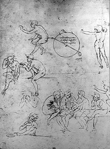 Study of figures for 'The Adoration of the Magi' à Léonard de Vinci