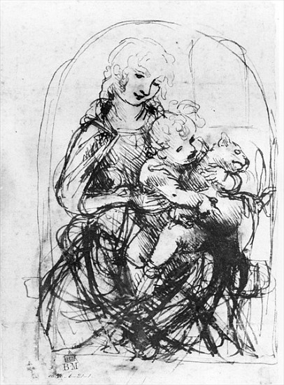 Study for a Madonna with a Cat, c.1478-80 (pen and ink over stylus underdrawing on paper) à Léonard de Vinci