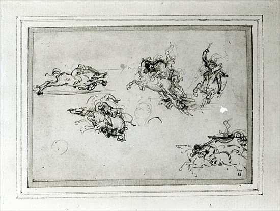 Study of Horsemen in Combat, 1503-4 (pen and ink on paper) à Léonard de Vinci