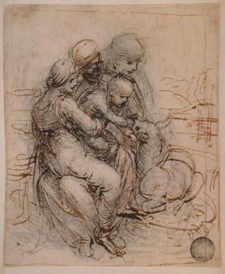 Virgin and Child with St. Anne (pen and ink on paper) à Léonard de Vinci
