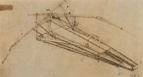 Dessin d'un appareil aérien à Léonard de Vinci