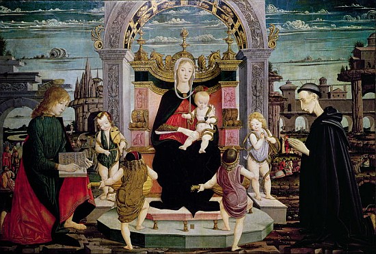 Virgin and Child Enthroned with St. John the Evangelist and the Blessed Giacomo Bertoni à Leonardo I Scaletti