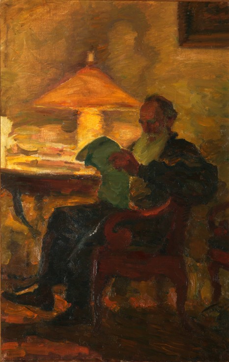 Leo Tolstoy with a newspaper à Leonid Ossipowitsch Pasternak