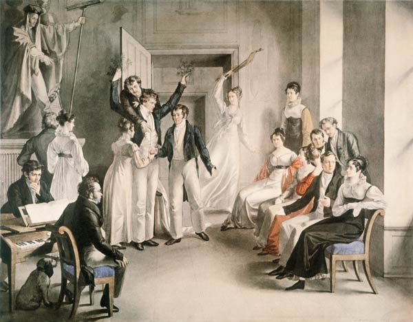 Franz Schubert (1797-1828). Party game of the Schubertians in Atzenbrugg à Leopold Kupelwieser