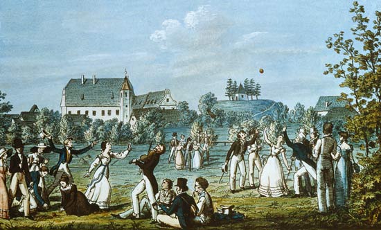 Ball Games at Atzenbrugg with Franz Schubert (1797-1828) and friends seated in the foreground à Leopold Kupelwieser
