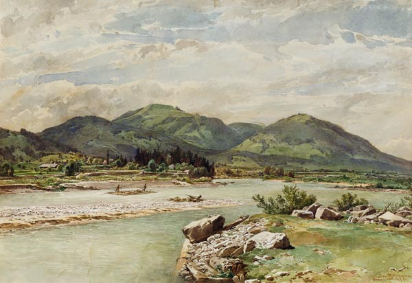 paysage à Lengries avec le radeau de bois à Leopold Rottmann