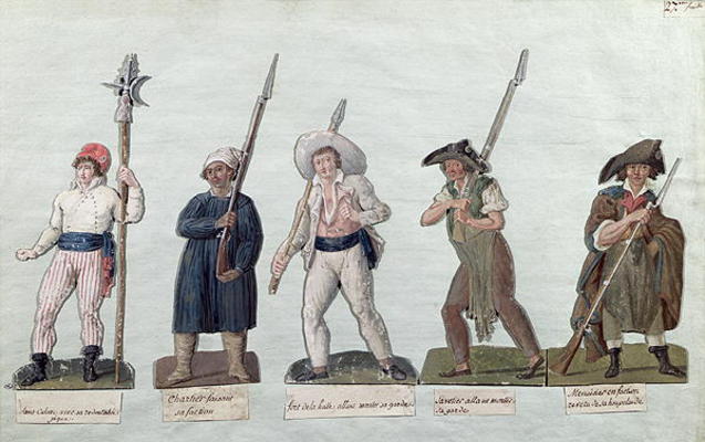 A Sans Culotte with his Pike, a Carter, a Market Porter, a Cobbler and a Carpenter (gouache on card) à Frères Lesueur