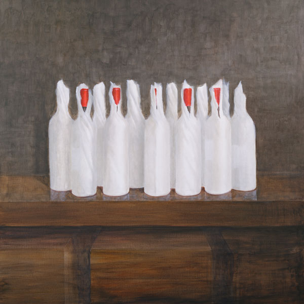 Bottles in paper, 2005 (acrylic on canvas)  à Lincoln  Seligman