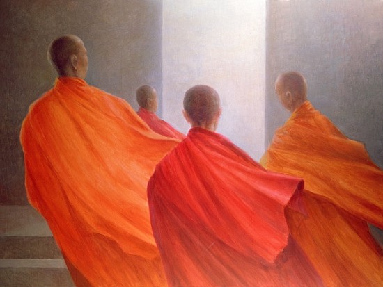 Four Monks on Temple Steps (oil on canvas)  à Lincoln  Seligman