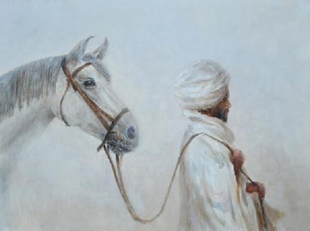 Rabari leading grey horse