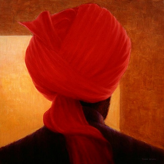 Red Turban on Amber, Deoghar (oil on canvas)  à Lincoln  Seligman
