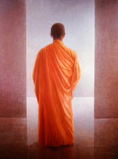 Young Monk, back view, Vietnam (oil on canvas)  à Lincoln  Seligman