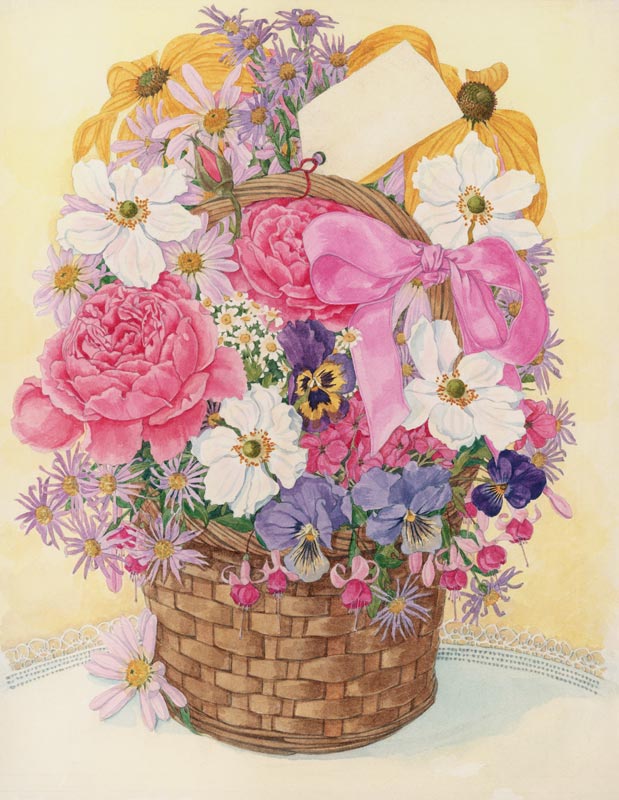 Basket of Flowers, 1995 (w/c on paper)  à Linda  Benton