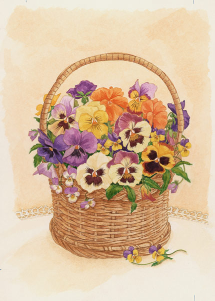 Basket of Pansies, 1998 (w/c on paper)  à Linda  Benton