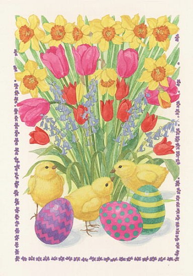 Chicks, Eggs and Flowers, 1995 (w/c on paper)  à Linda  Benton