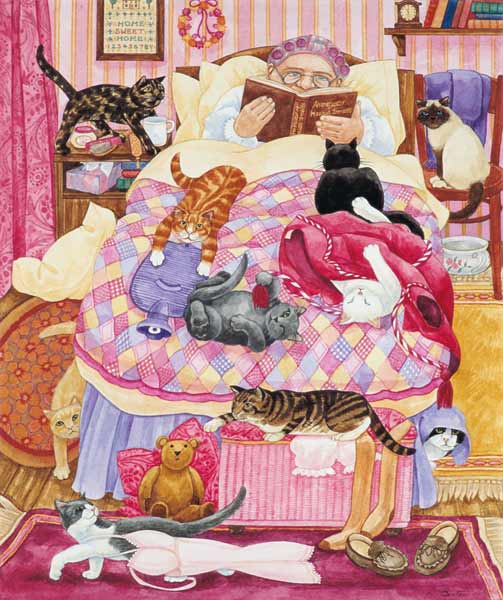 Grandma and 10 cats in the bedroom à Linda  Benton