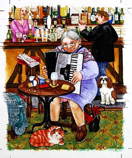 Grandma and a cats and an accordion à Linda  Benton