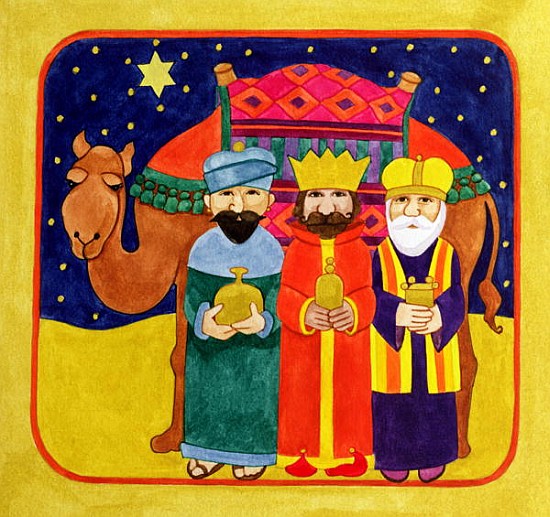 Three Kings and Camel (gouache on paper)  à Linda  Benton