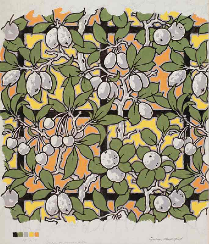 Mixed Fruit on Trellis, design for printed cotton, 20th century à Lindsay P. Butterfield