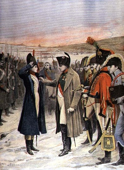 Napoleon Bonaparte (1769-1821) presenting the female officer, Marie Schellinck with a medal on the b à Lionel Noel Royer