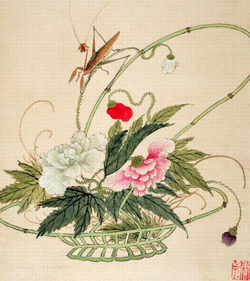 One of a series of paintings of flowers and insects, late 19th century (w/c on paper) à Liu Hua