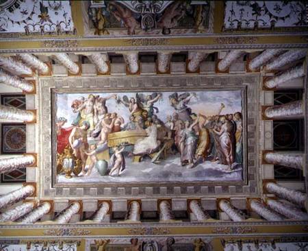 The main salon, view of the ceiling decoration depicting the Gods on Olympus with Eros and Pysche à Livio Agresti