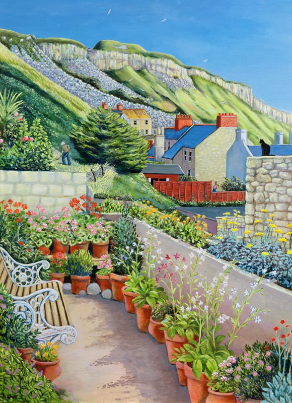 Garden Terrace and Cliff, 2002 (oil on board)  à Liz  Wright