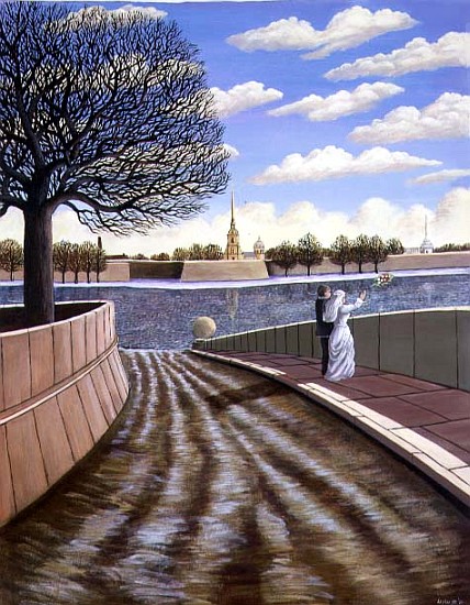 Dedication to the River Neva, St. Petersburg, 1990 (acrylic on paper)  à Liz  Wright