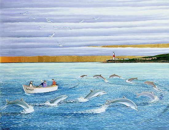 Dolphins Playing, 2004 (oil on canvas)  à Liz  Wright