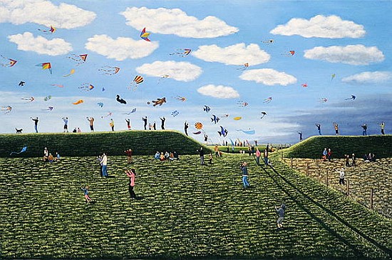 Kite Festival on Eggardon Hill, Dorset, 2007 (oil on canvas)  à Liz  Wright