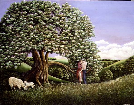 Lovers and a Hawthorn Tree, 1982 (panel)  à Liz  Wright