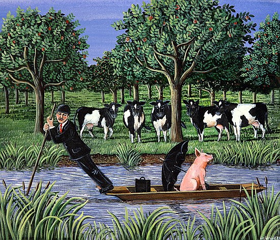 Punting for business, 1983 (gouache)  à Liz  Wright