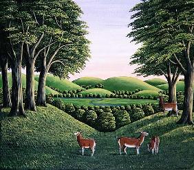 Deer on the hill, 1985 (gouache) 