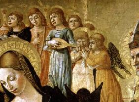 The Marriage of St. Catherine of Siena, detail of the head of the Virgin and musical angels