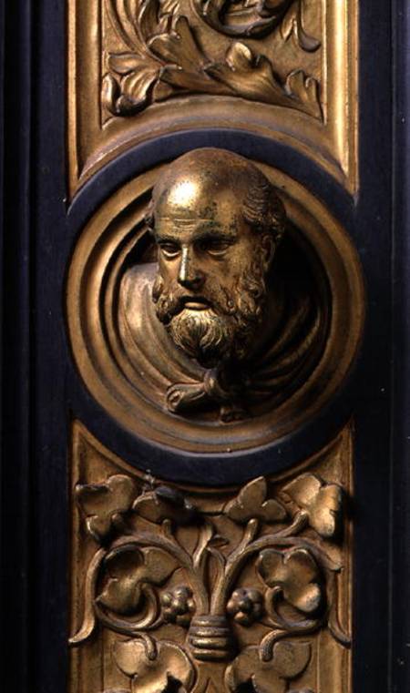 Male head, roundel from the frame of the Gates of Paradise (East doors) à Lorenzo  Ghiberti