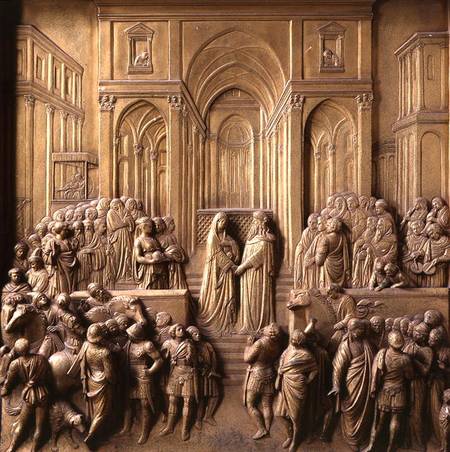 The Meeting of King Solomon and the Queen of Sheba, one of ten relief panels from the Gates of Parad à Lorenzo  Ghiberti