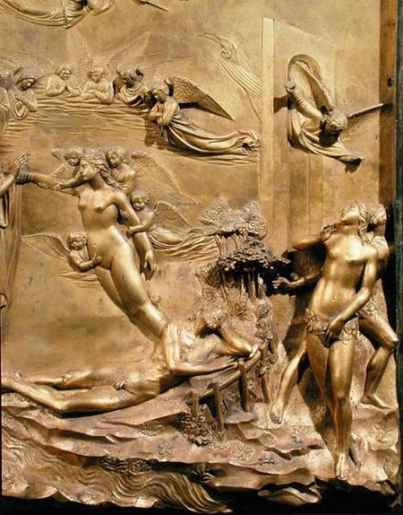 The Story of Adam, detail of the Creation of Eve and The Expulsion, from one of the original panels à Lorenzo  Ghiberti