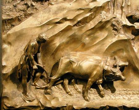 The Story of Cain and Abel, detail of Cain Ploughing his Land, from the original panel from the East à Lorenzo  Ghiberti