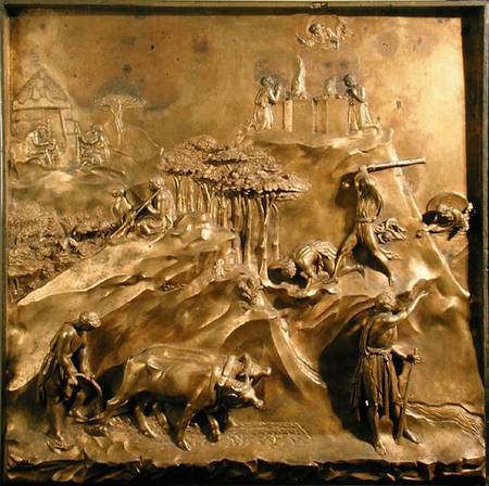 The Story of Cain and Abel: The Sacrifice, The Murder of Abel and God Banishing Cain, original panel à Lorenzo  Ghiberti