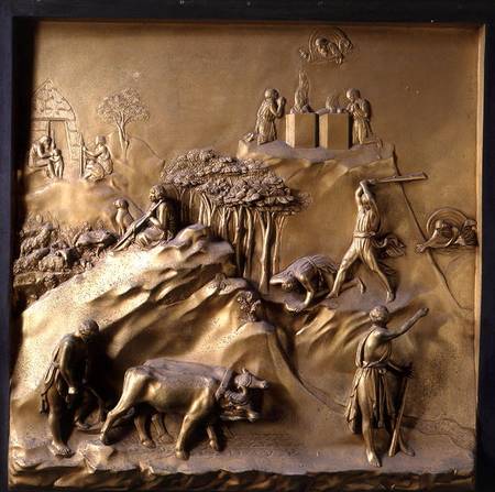 The Story of Cain and Abel: The Sacrifice, The Murder of Abel and God Banishing Cain, one of ten rel à Lorenzo  Ghiberti