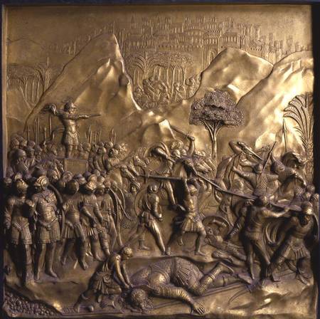 The Story of David and Goliath, one of ten relief panels from the Gates of Paradise (East doors) à Lorenzo  Ghiberti