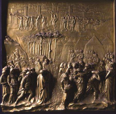 The Story of Joshua: Joshua instructs the Priests to lead the Israelites across the River Jordan and à Lorenzo  Ghiberti