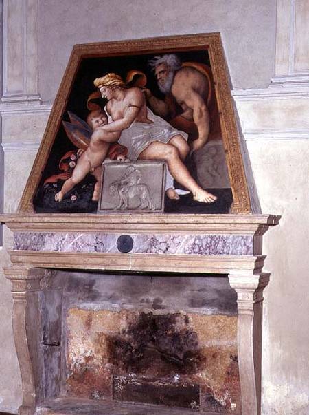 Venus, Vulcan and Cupid, fresco above a fireplace à Lorenzo Leonbruno
