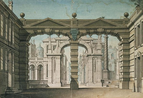 Set design for the world premiere performance of ''Idomeneo'', by Wolfgang Amadeus Mozart in Munich, à Lorenzo I Quaglio