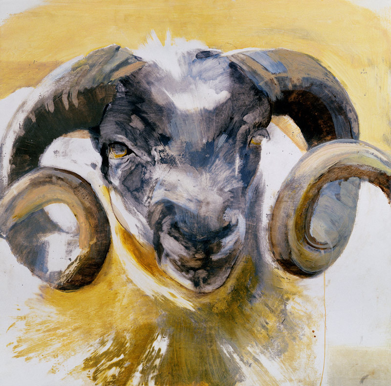 Long Horn Sheep (mixed media)  à Lou  Gibbs