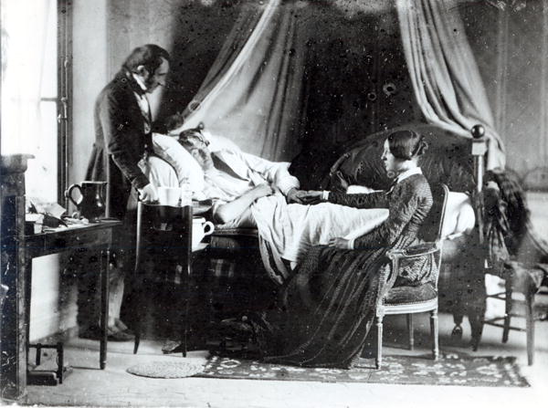 The Visit of the Doctor to the Patient, c.1840-50 (b/w photo)  à Louis-Adolphe Humbert de Mollard