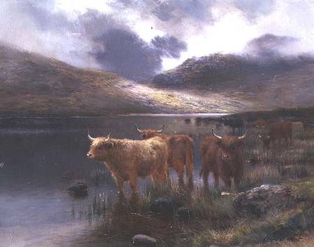 Highland Cattle by a Loch à Louis Bosworth Hurt