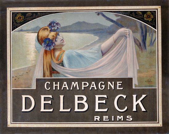 Advertisement for Champagne Delbeck, printed by Camis, Paris à Louis Chalon