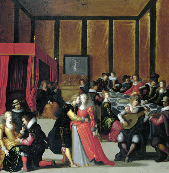 Scene Galante or The Five Senses (oil on canvas) à Louis de Caullery