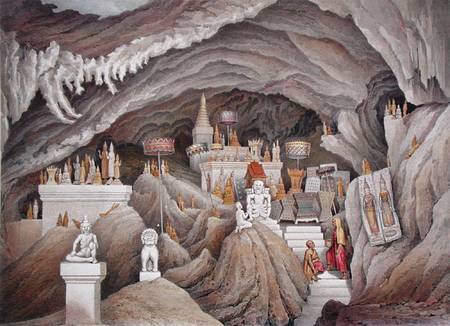 Interior of the grotto of Nam Hou, Laos, from 'Atlas du Voyage d'Exploration de Indo-Chine effectue à Louis Delaporte